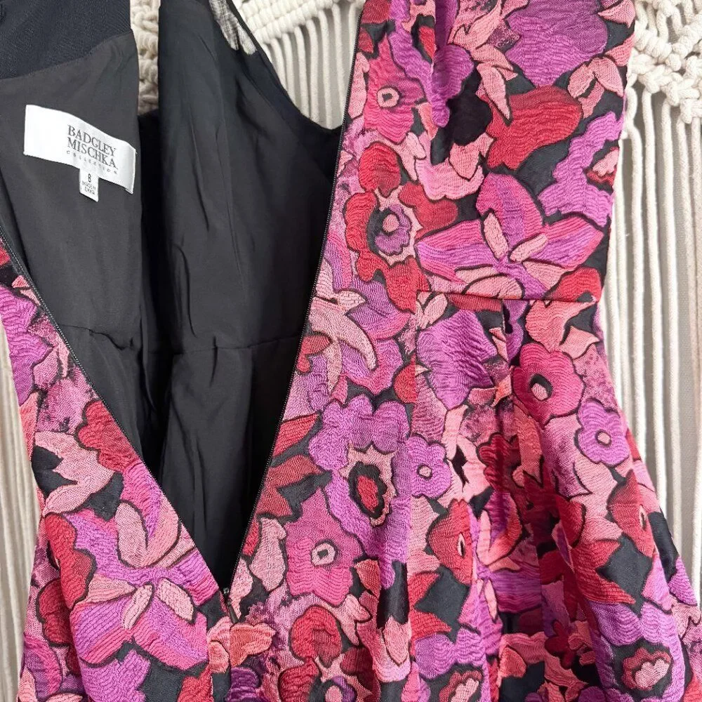 Badgley Mischka Floral Jacquard Dress Size 8 NWT Elegant Evening Dress - Picture 9 of 10
